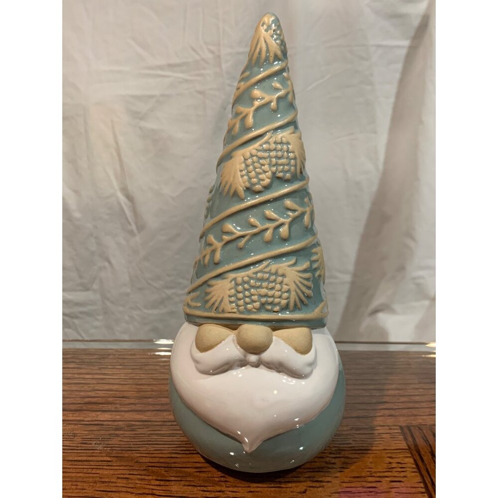 Ceramic Holiday Gnome Figurine With Pinecone Hat 7.87" Tall By The Gerson Compan
